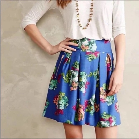 Anthropologie Dresses & Skirts - Maeve Anthropologie Garden Days skirt blue green floral pleated zipper